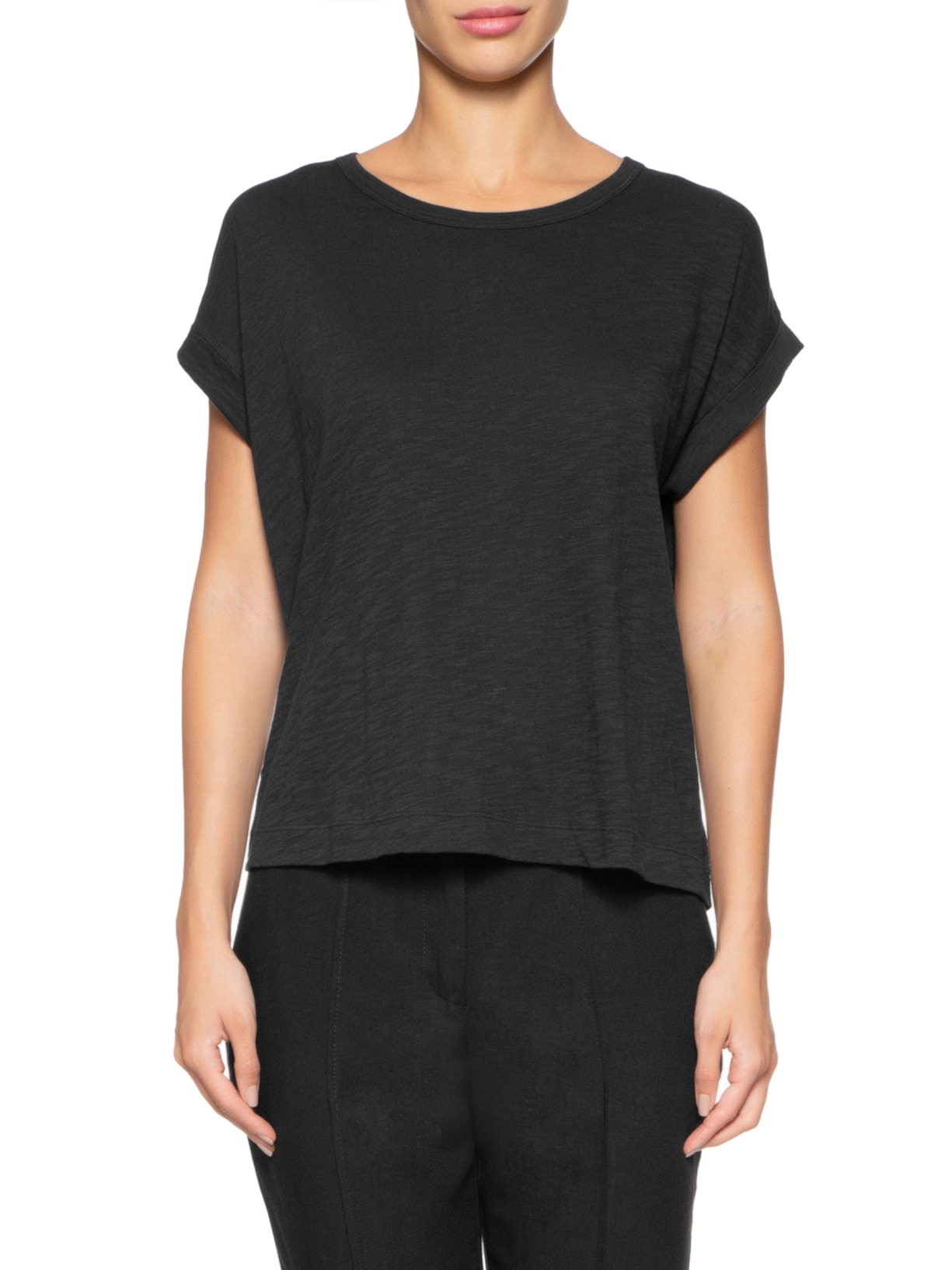 Blusa Feminina Barra Dobrada Manga Preto Maria Filó