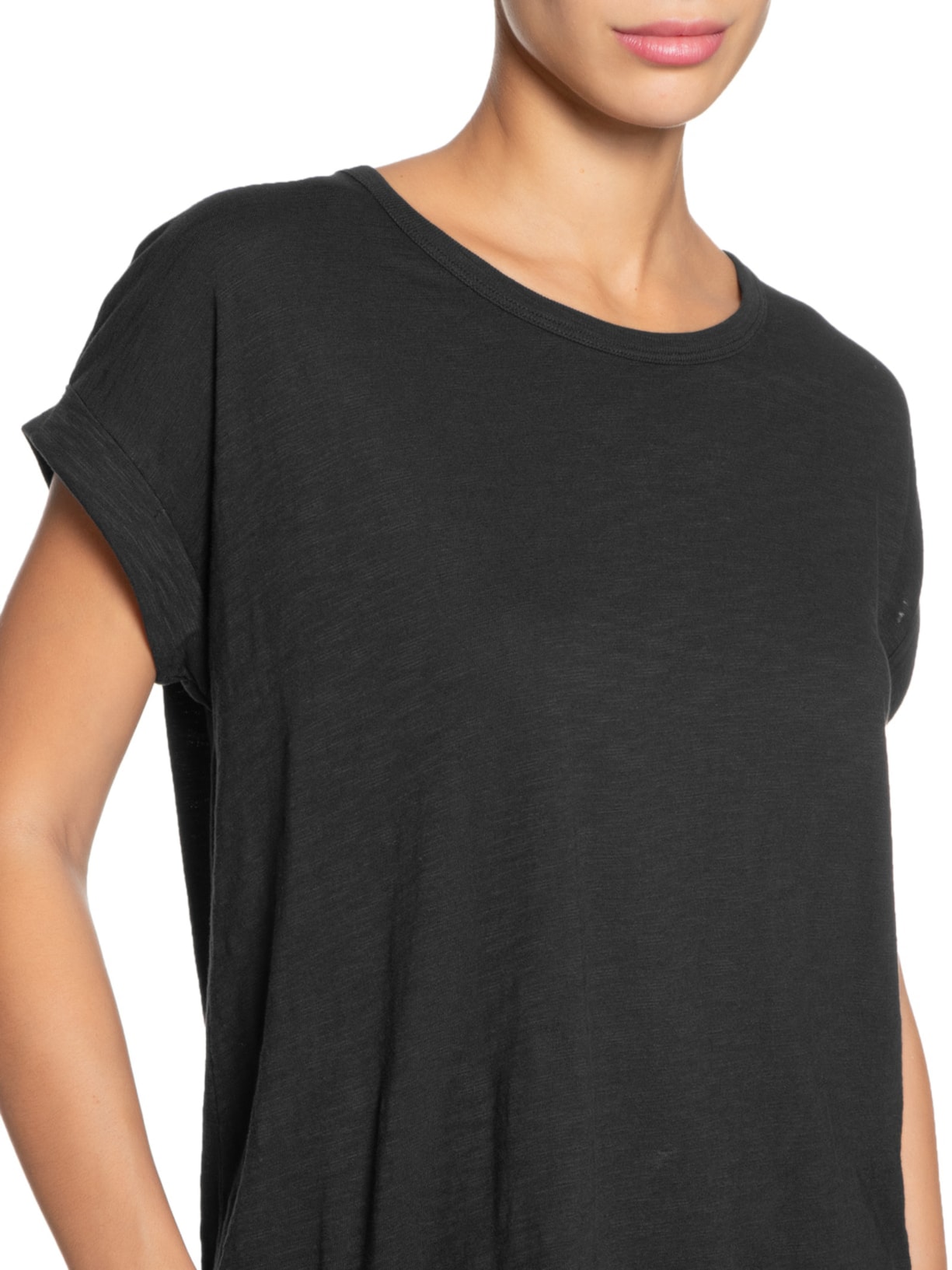 Blusa Feminina Barra Dobrada Manga Preto Maria Filó