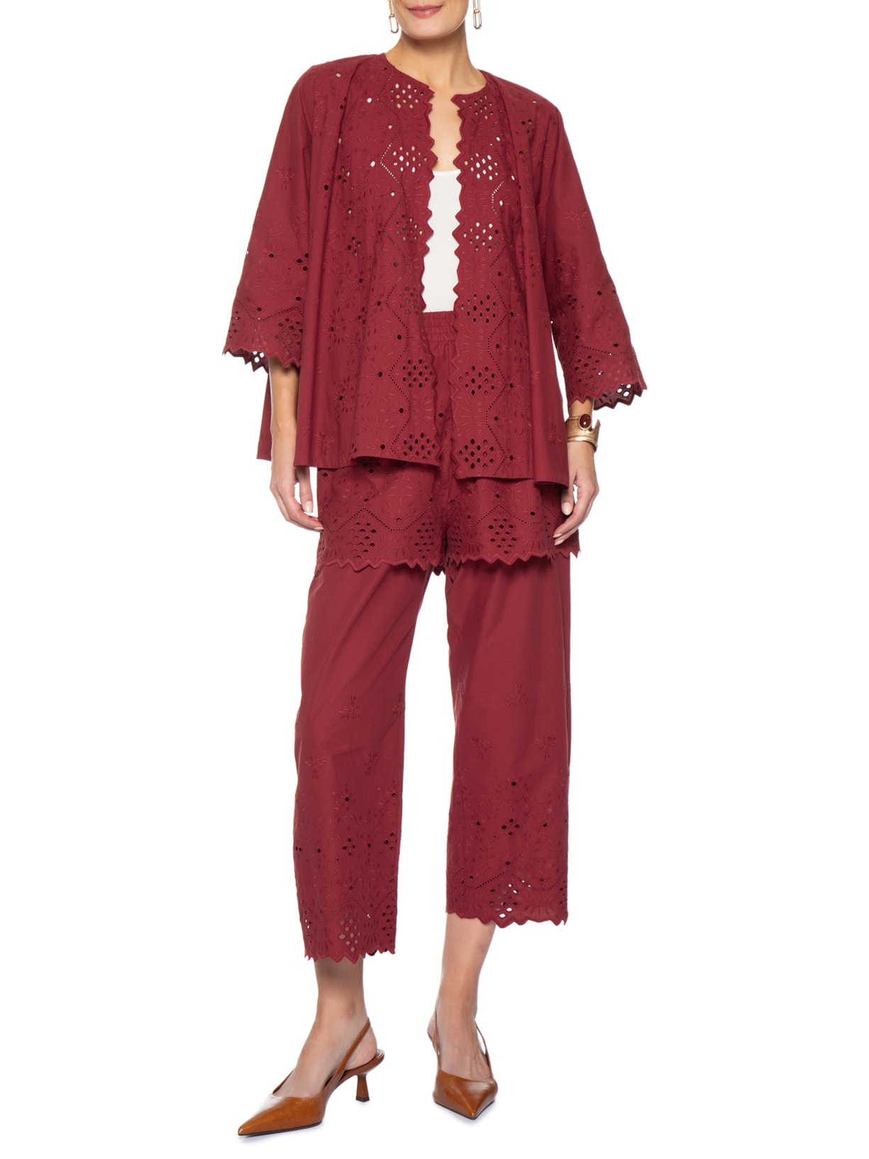 Blusa Feminina Barrado Janelinha Vermelho Paula Raia