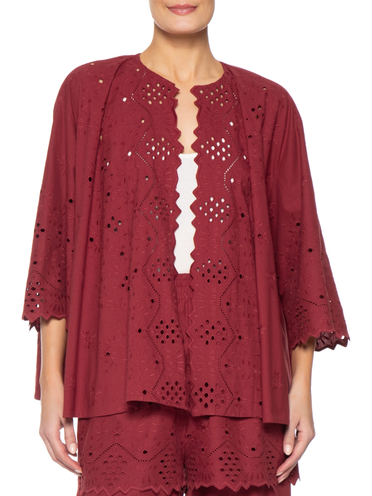 Blusa Feminina Barrado Janelinha Vermelho Paula Raia