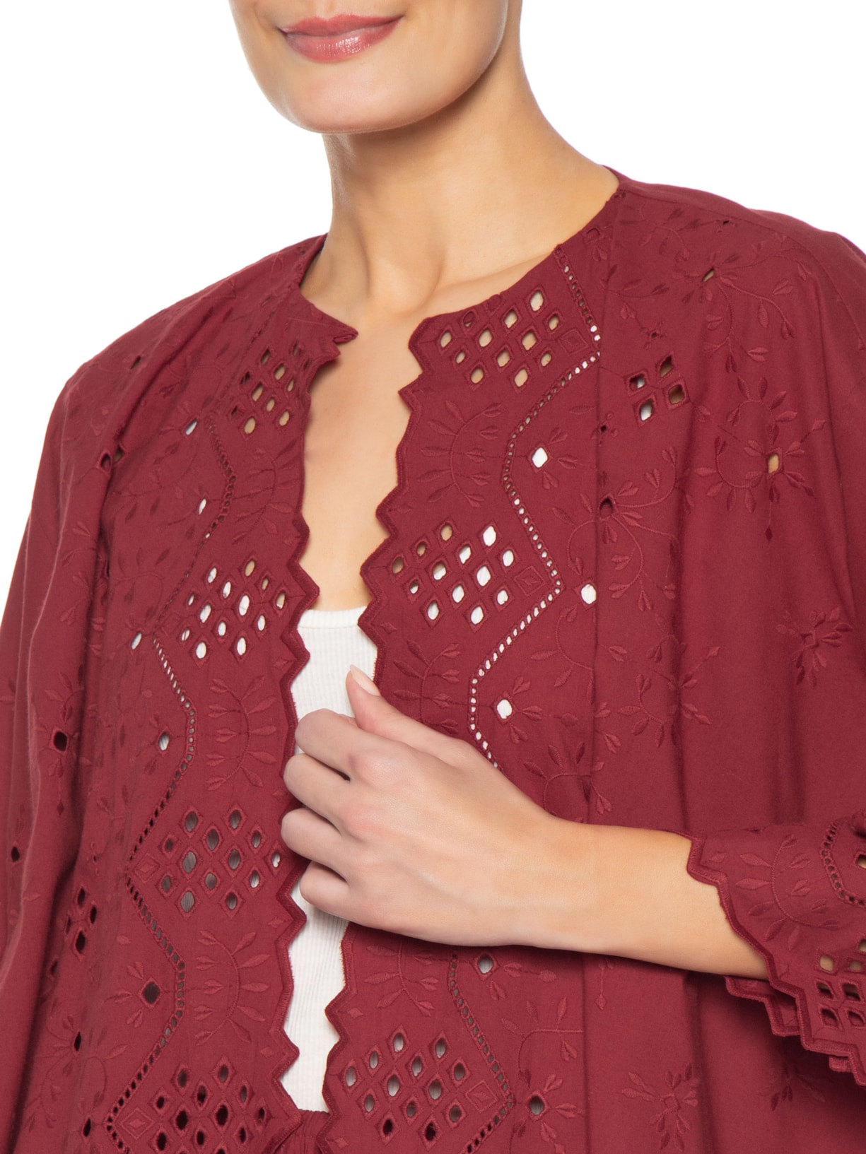 Blusa Feminina Barrado Janelinha Vermelho Paula Raia