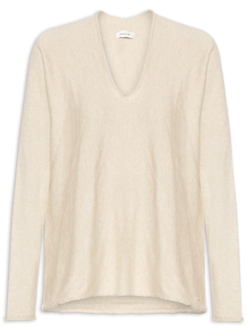 Blusa Feminina Básica Ampla Com Decote Em V - Bege