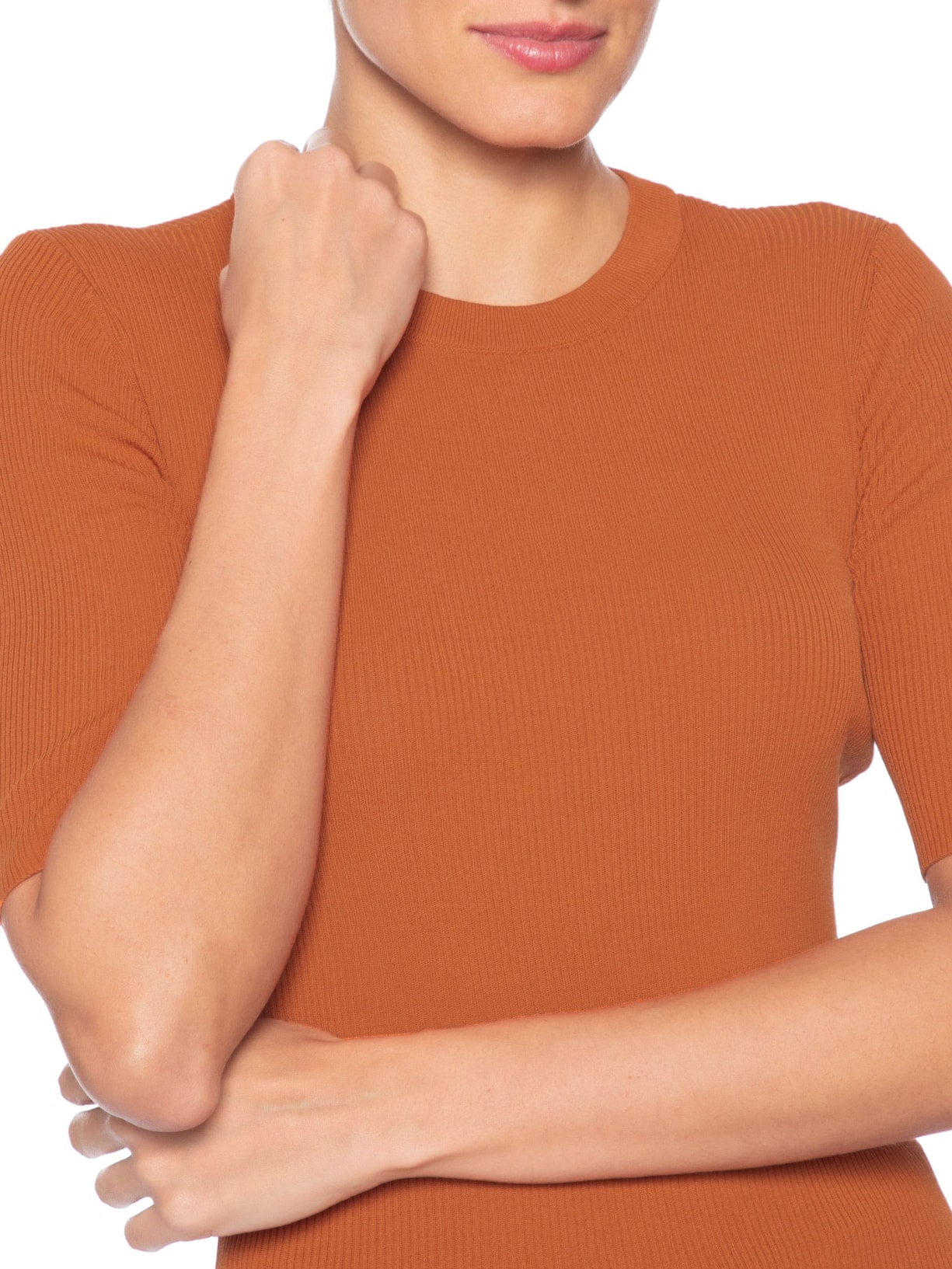 Blusa Feminina Básica Canelada Tricot Color Laranja Animale