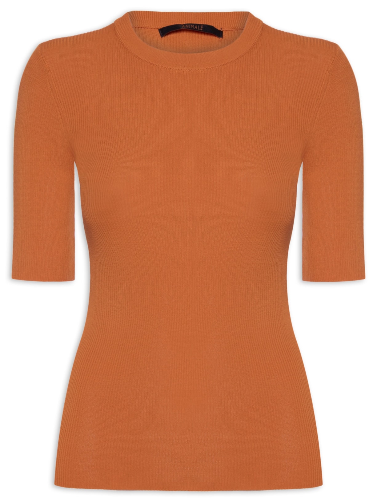 Blusa Feminina Básica Canelada Tricot Color Laranja Animale