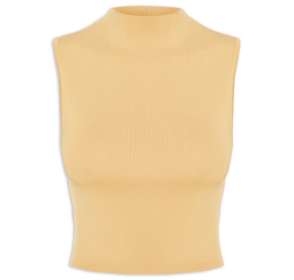 Blusa Feminina Básica De Tricot Cropped Gola Alta - Bege