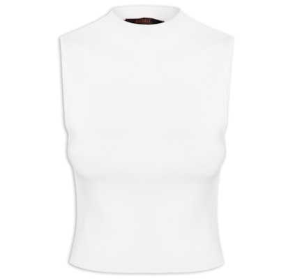 Blusa Feminina Básica De Tricot Cropped Gola Alta - Branco