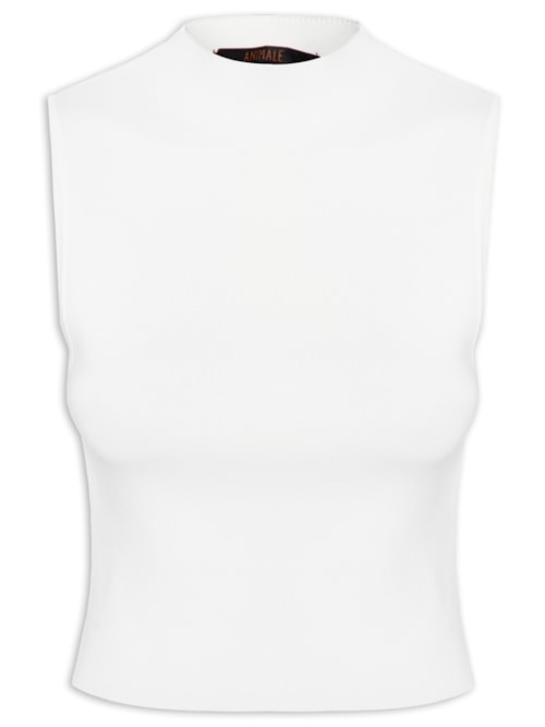 Blusa Feminina Básica De Tricot Cropped Gola Alta - Branco