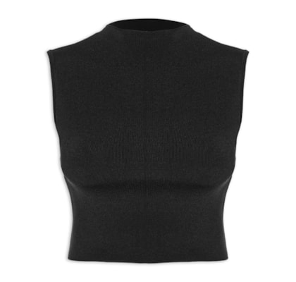 Blusa Feminina Básica De Tricot Cropped Gola Alta - Preto