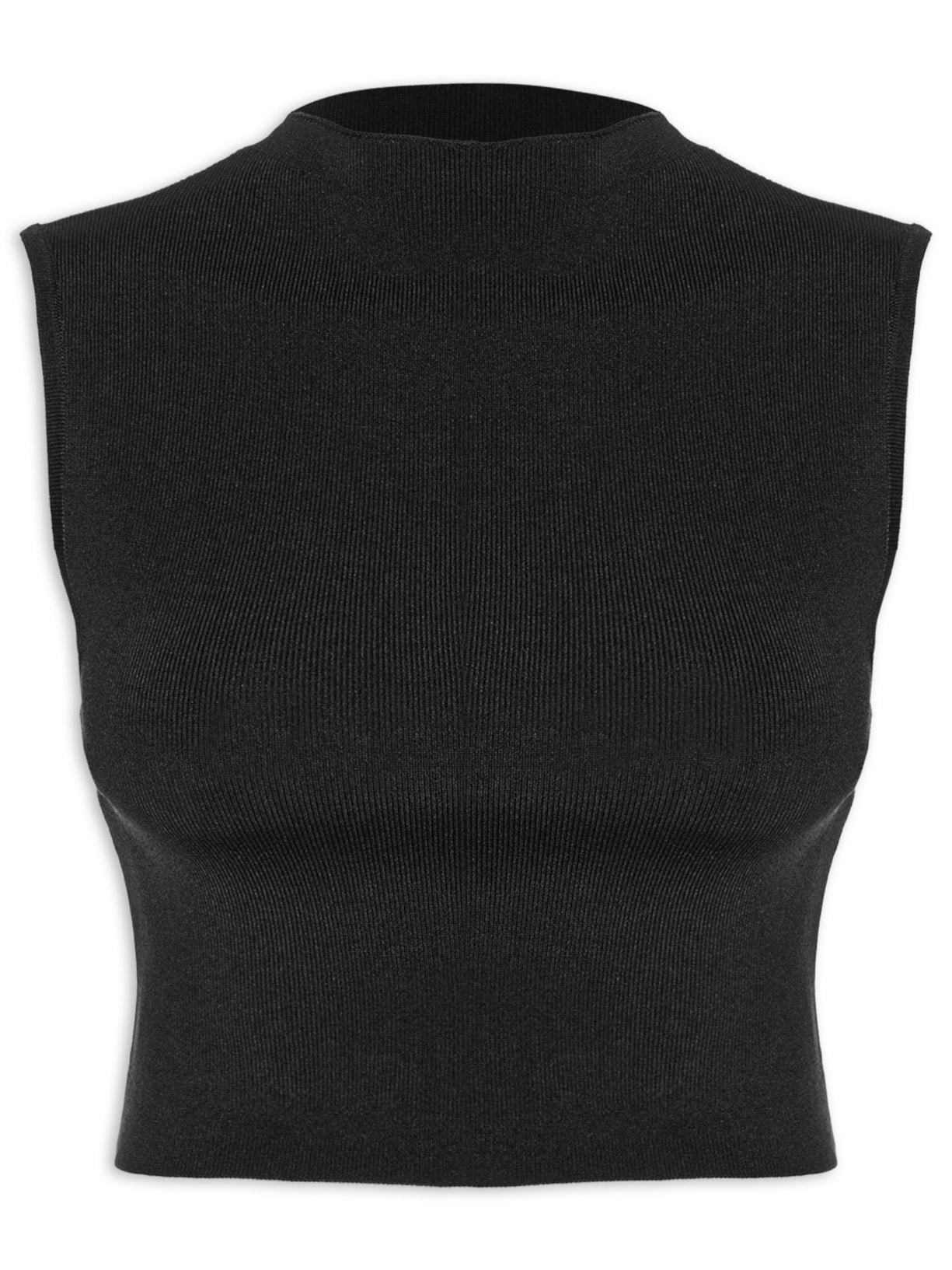 Blusa Feminina Básica De Tricot Cropped Gola Alta - Preto