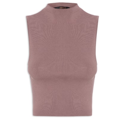 Blusa Feminina Básica De Tricot Cropped Gola Alta - Rosa