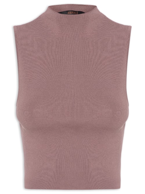 Blusa Feminina Básica De Tricot Cropped Gola Alta - Rosa