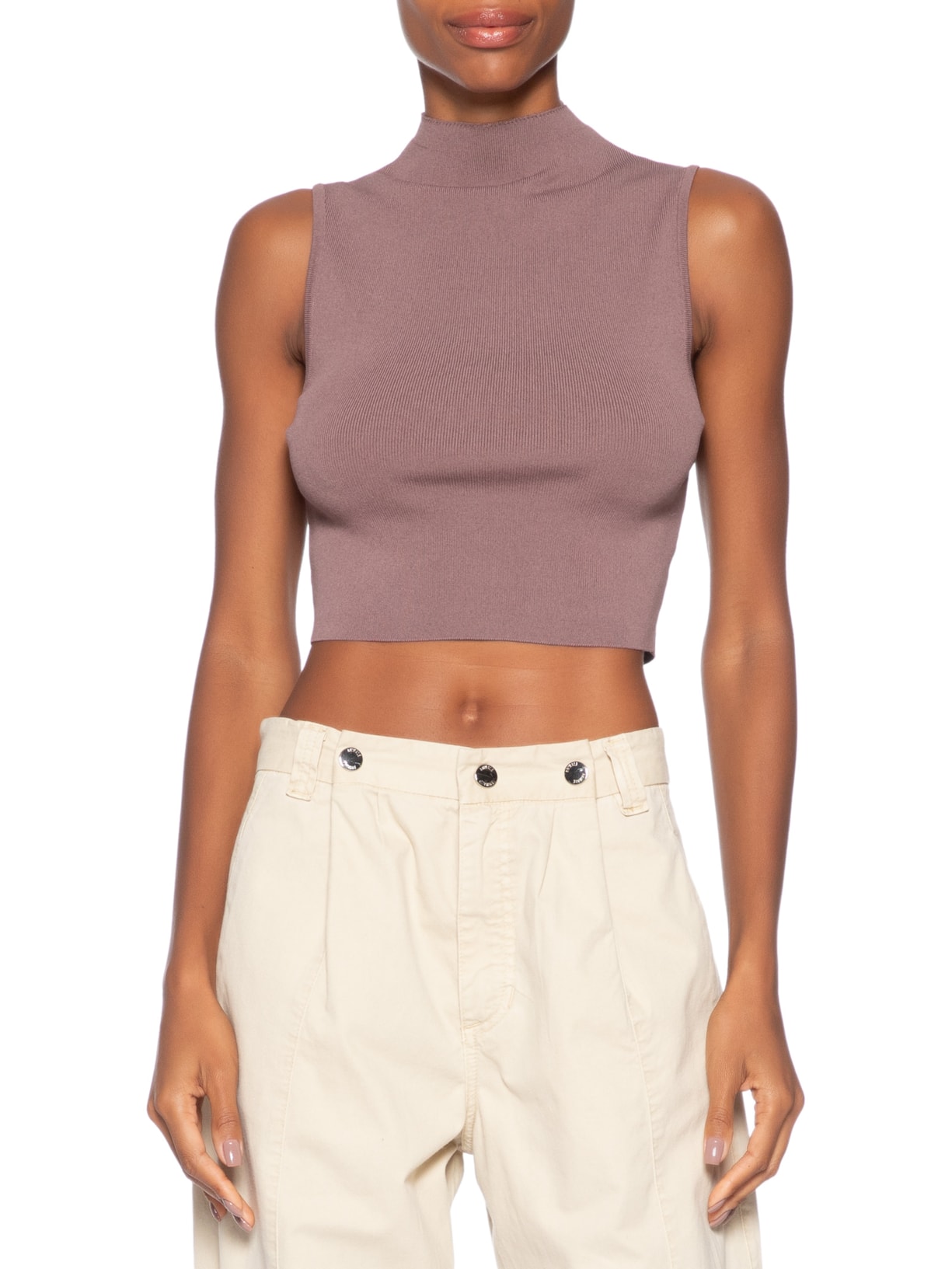 Blusa Feminina Básica De Tricot Cropped Gola Alta Rosa Animale