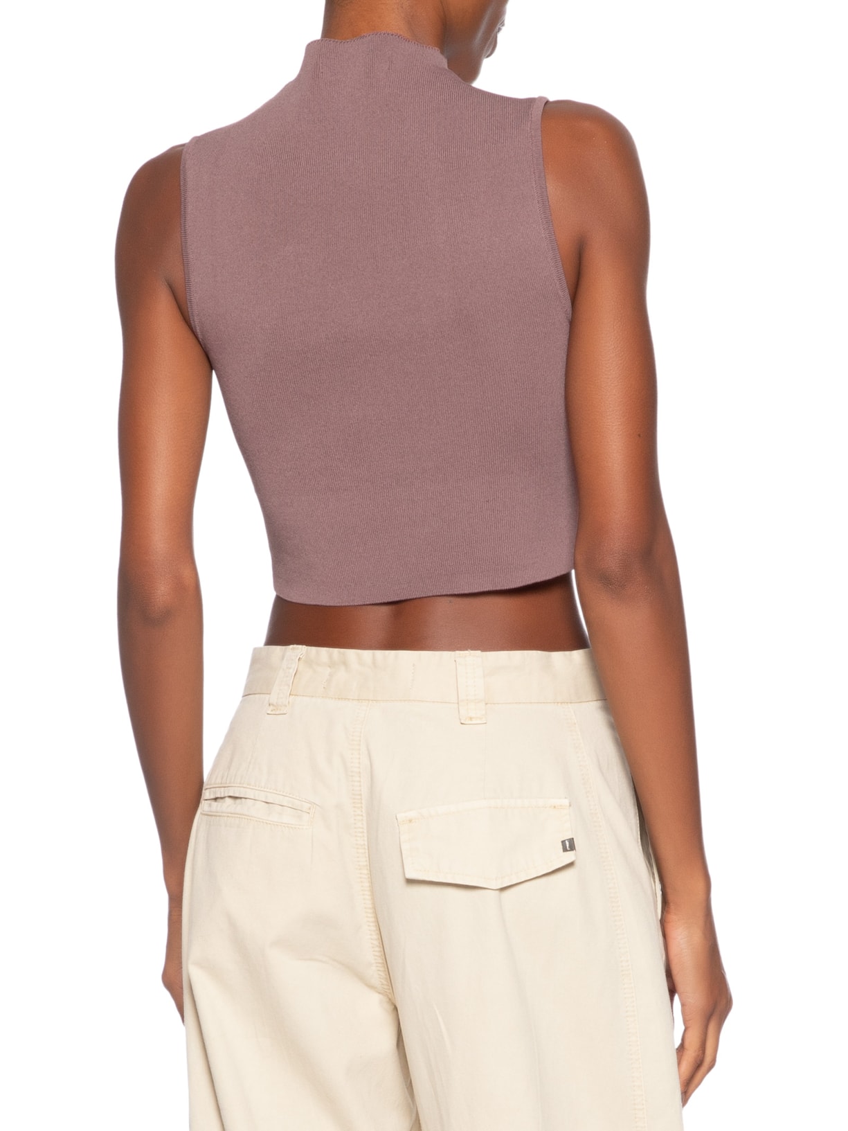 Blusa Feminina Básica De Tricot Cropped Gola Alta Rosa Animale