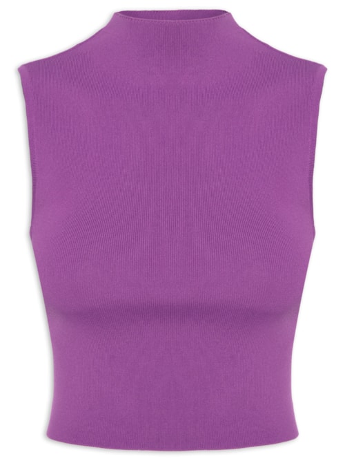 Blusa Feminina Básica De Tricot Cropped Gola Alta - Roxo