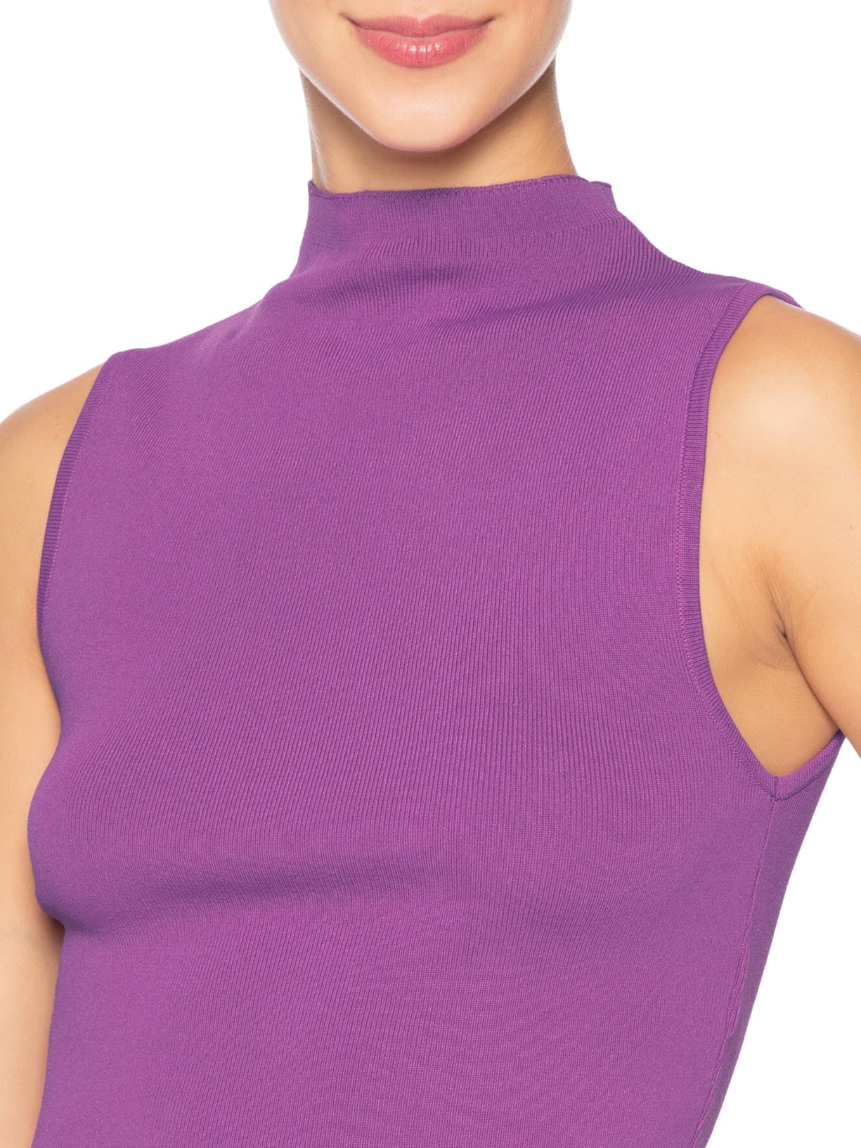 Blusa Feminina Básica De Tricot Cropped Gola Alta Roxo Animale