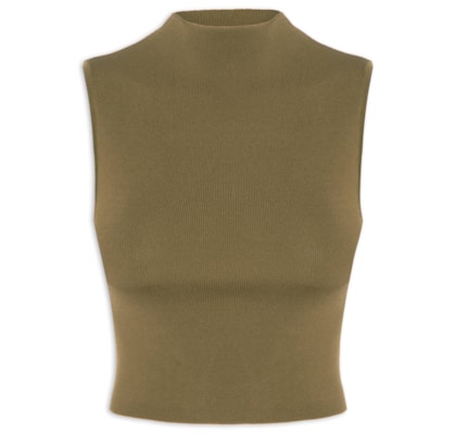 Blusa Feminina Básica De Tricot Cropped Gola Alta - Verde