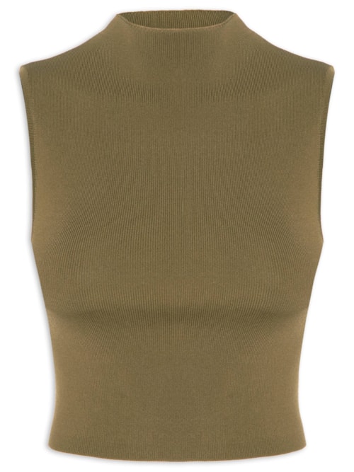Blusa Feminina Básica De Tricot Cropped Gola Alta - Verde