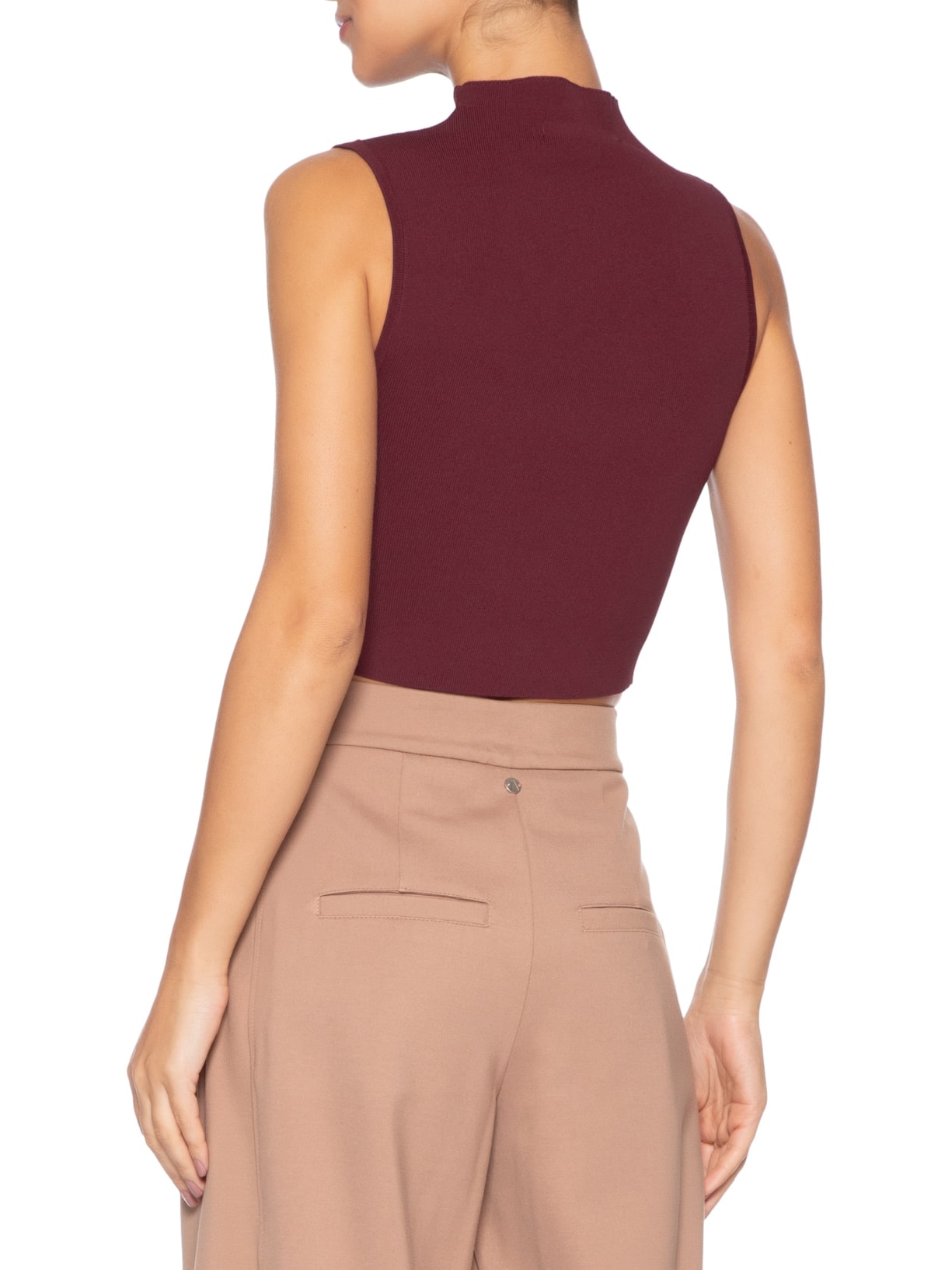 Blusa Feminina Básica De Tricot Cropped Gola Alta Vermelho Animale