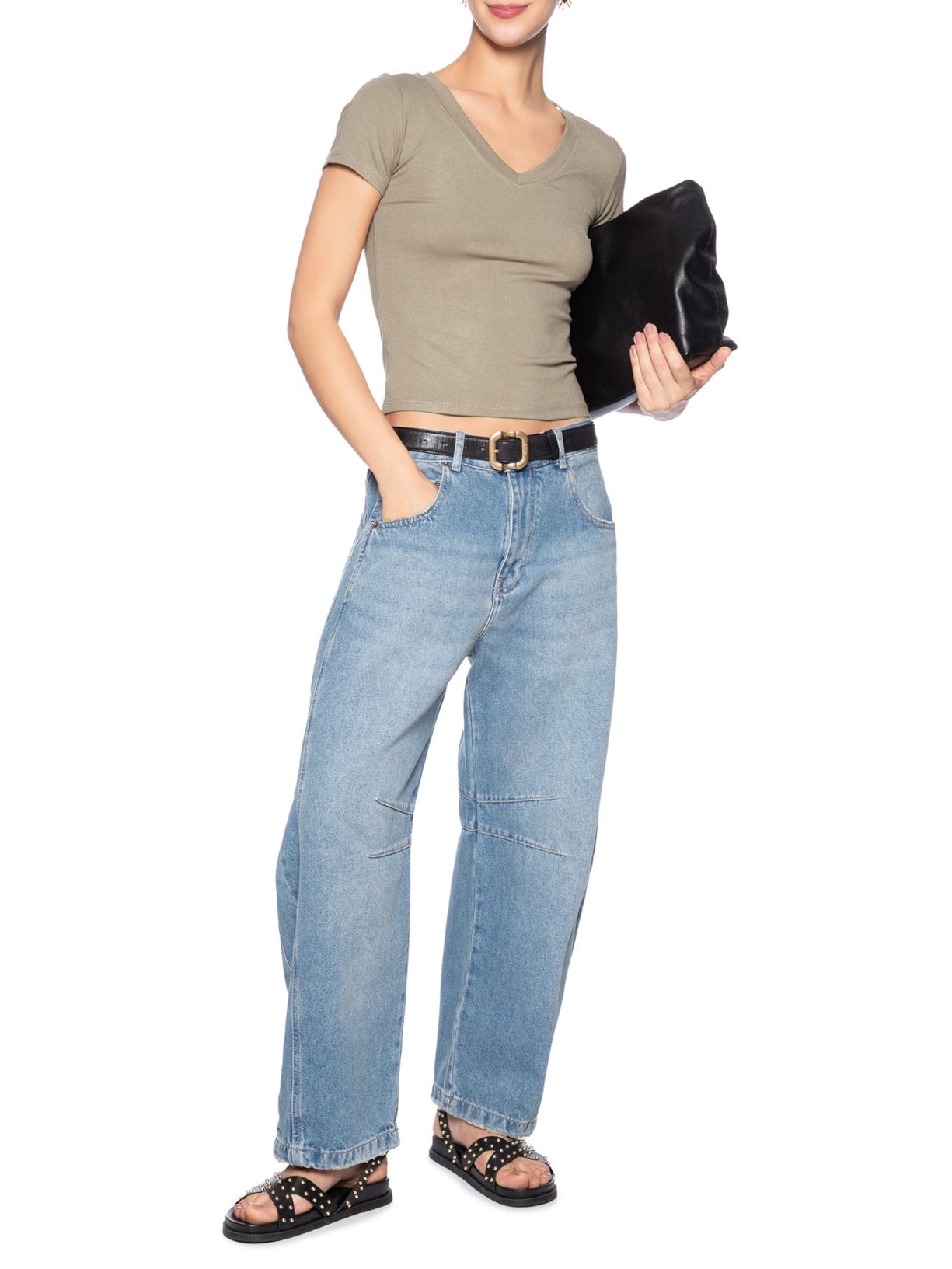 Blusa Feminina Básica Decote V Bege Basiq