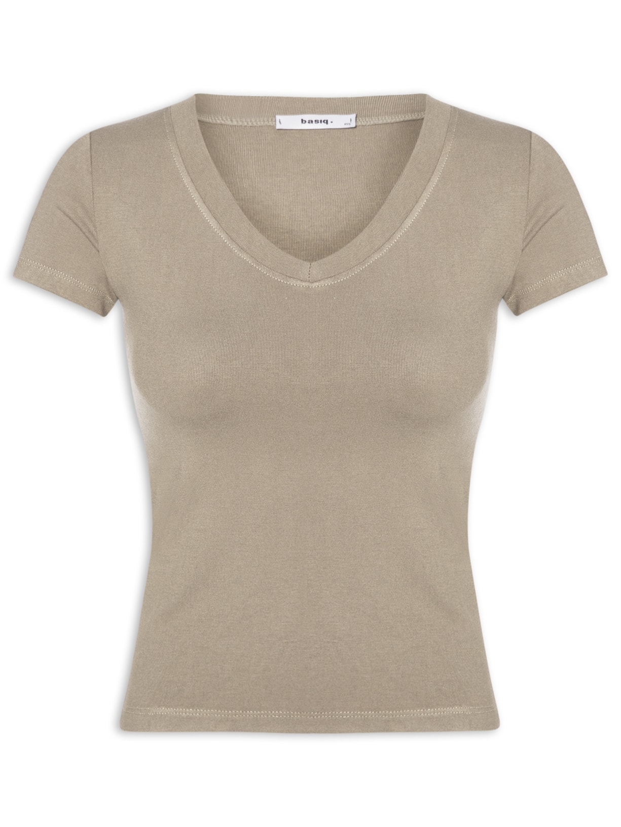 Blusa Feminina Básica Decote V Bege Basiq