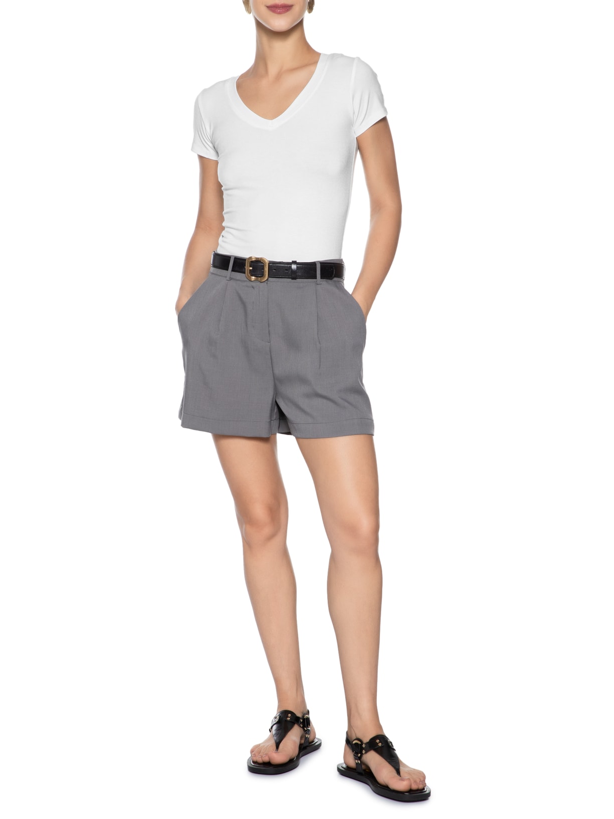 Blusa Feminina Básica Decote V Branco Basiq