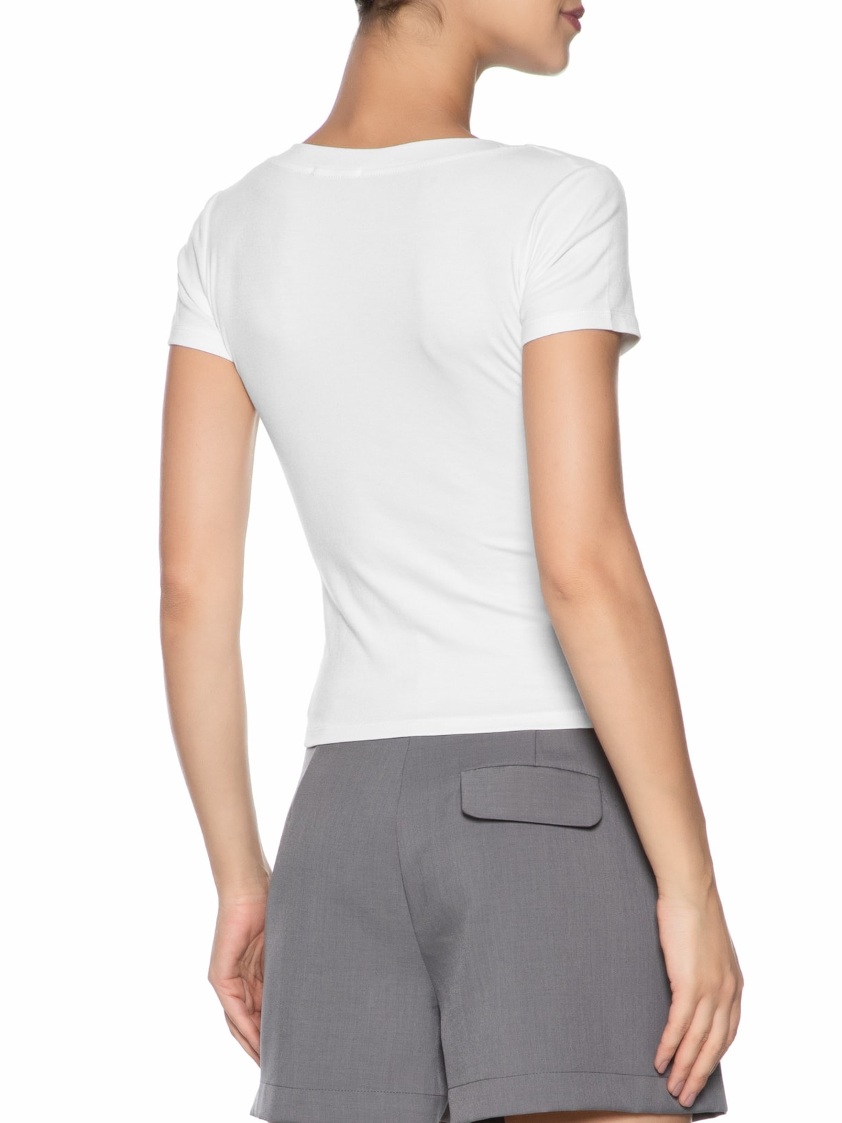 Blusa Feminina Básica Decote V Branco Basiq