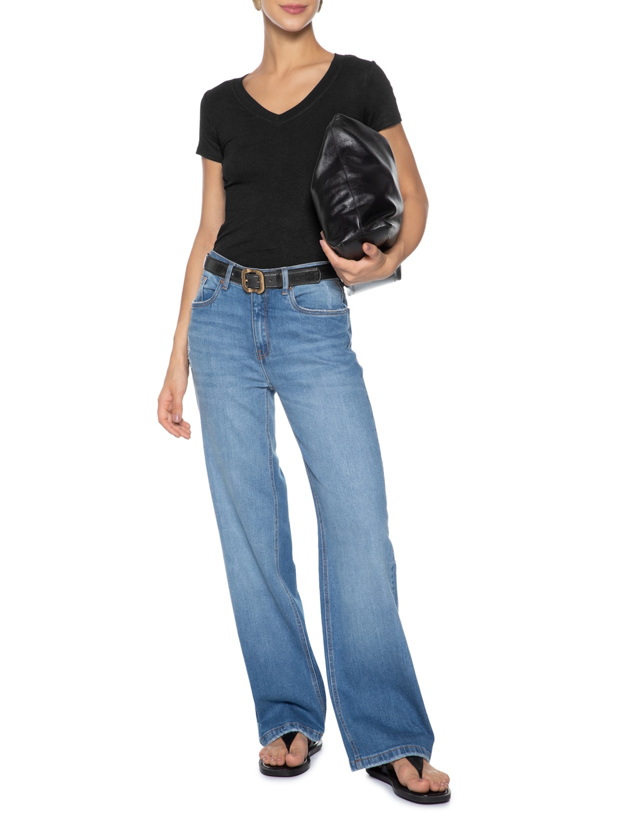 Blusa Feminina Básica Decote V Preto Basiq