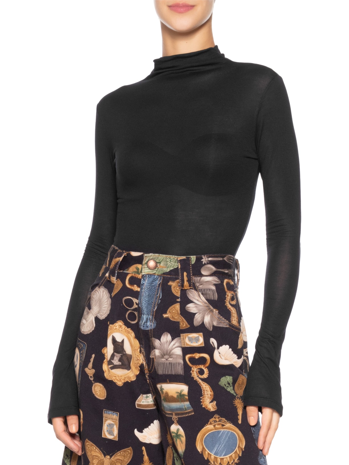 Blusa Feminina Básica Manga Longa Preto Farm