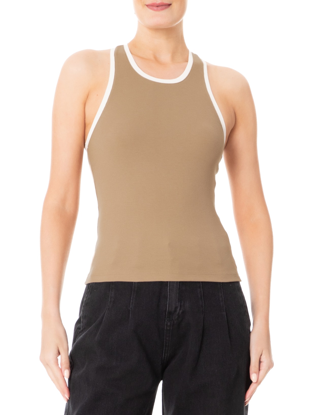 Blusa Feminina Básica Sem Manga Marrom Basiq