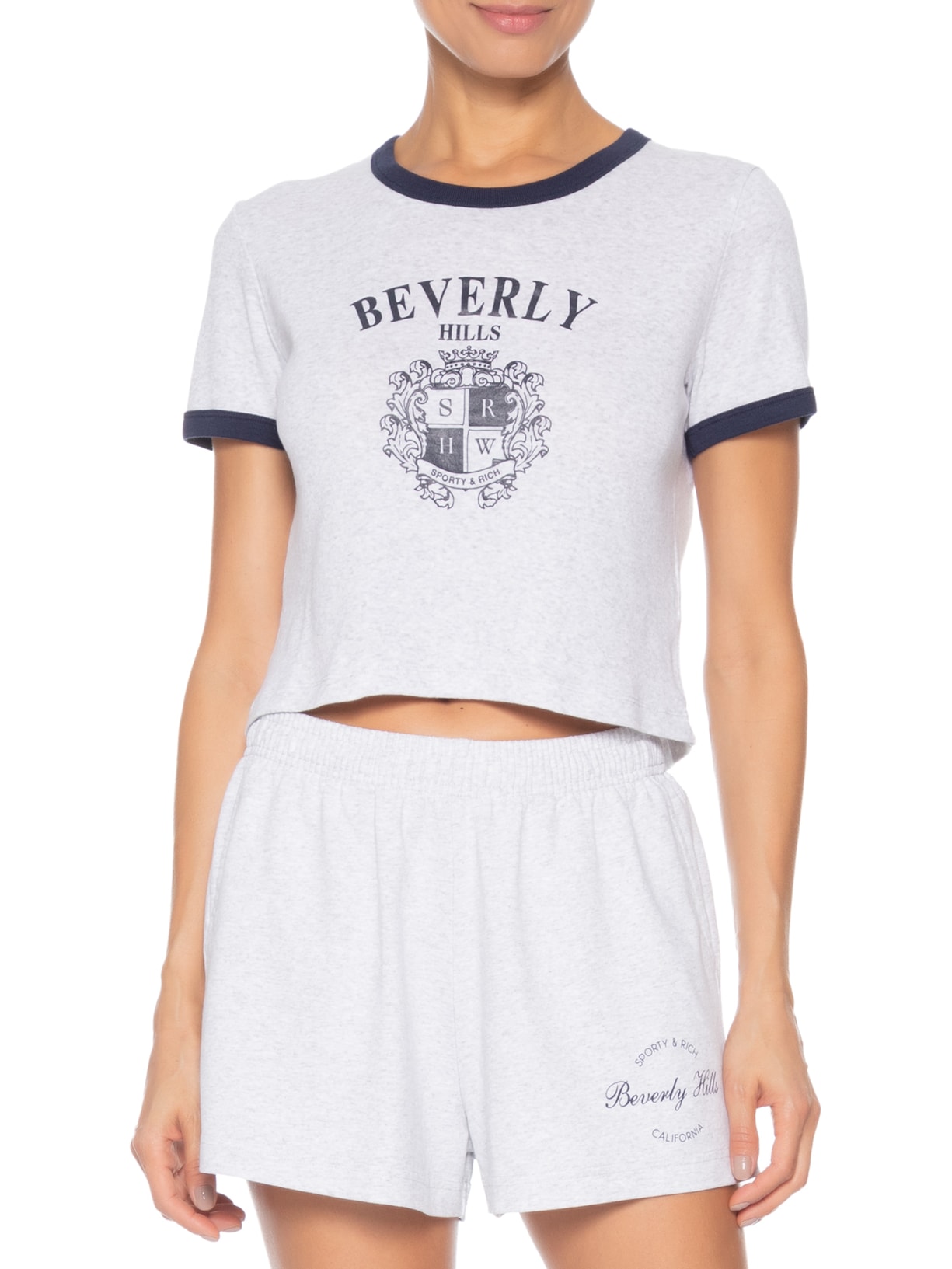 Blusa Feminina BH Crest Soft Ringer Tee Cinza Sporty & Rich