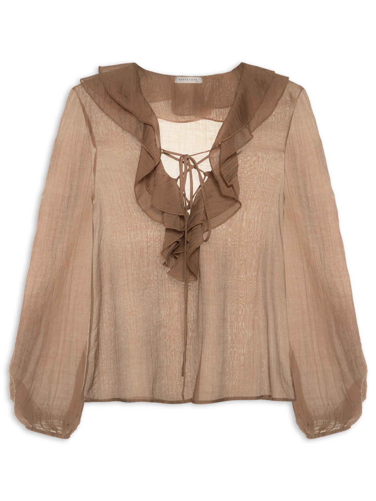 Blusa Feminina Boho Com Babados Marrom Market 33