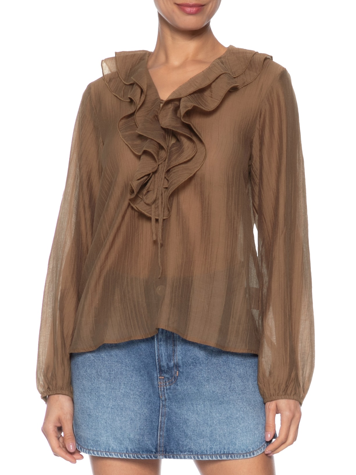 Blusa Feminina Boho Com Babados Marrom Market 33