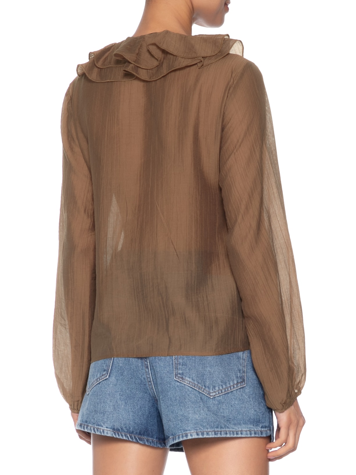 Blusa Feminina Boho Com Babados Marrom Market 33