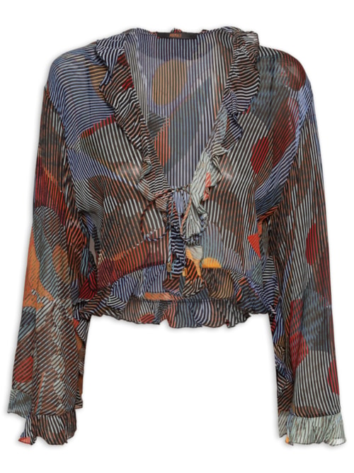 Blusa Feminina Boho Folhagem Isla - Azul