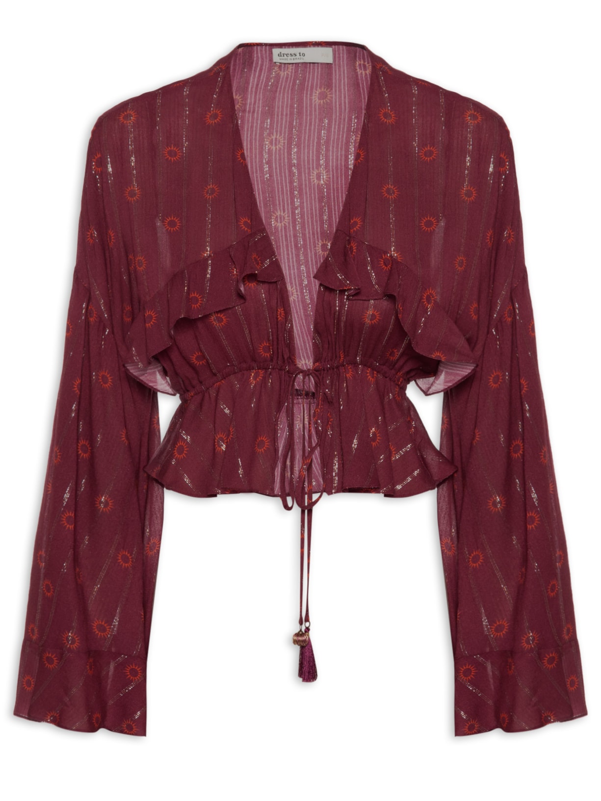 Blusa Feminina Boho Lurex Estampa Solar - Vinho