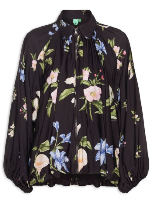 Blusa Feminina Bomber Balonê Água De Flor - Preto