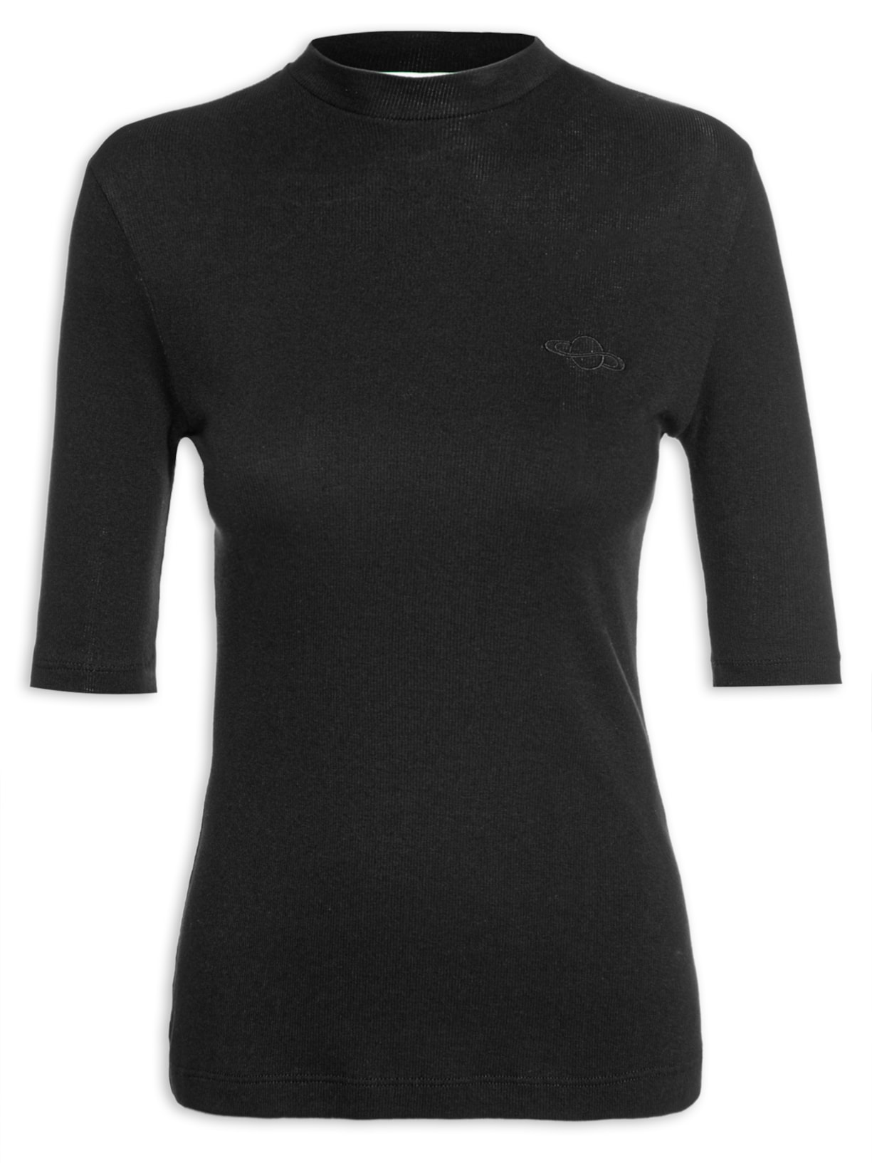 Blusa Feminina Bordada Canelada Fell - Preto