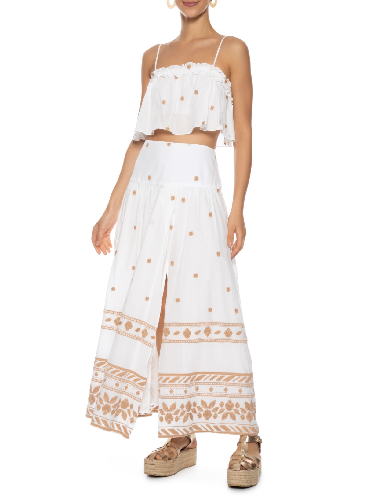 Blusa Feminina Bordada Decote Reto Branco Dress To