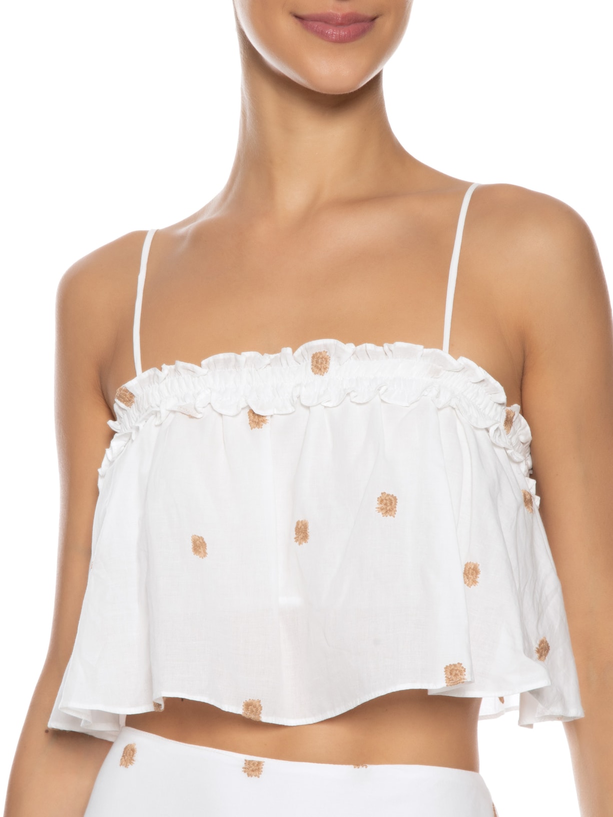 Blusa Feminina Bordada Decote Reto Branco Dress To