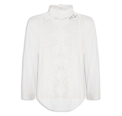 Blusa Feminina Bordada Gola Alta - Branco