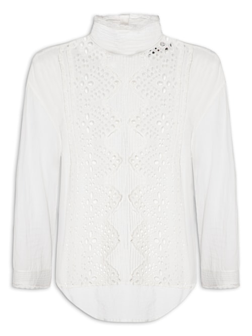 Blusa Feminina Bordada Gola Alta - Branco