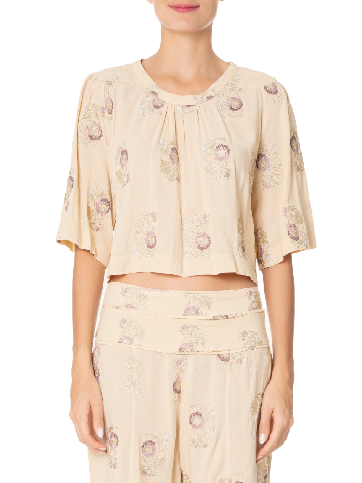 Blusa Feminina Bordado Buque Bege Maria Filó