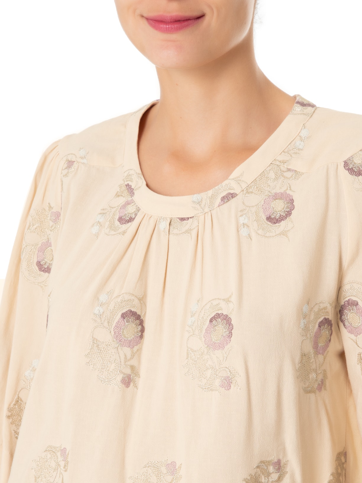 Blusa Feminina Bordado Buque Bege Maria Filó