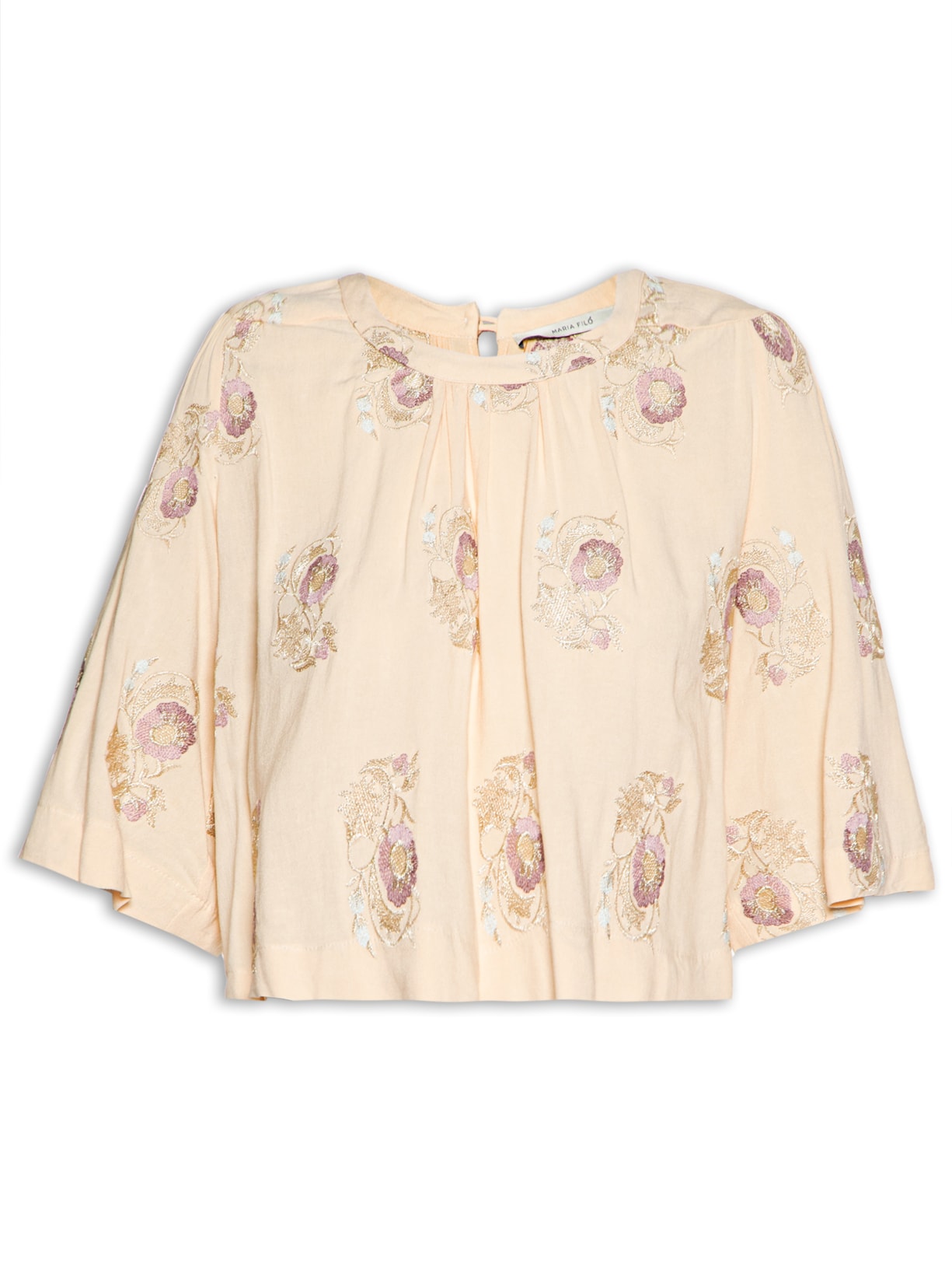 Blusa Feminina Bordado Buque Bege Maria Filó