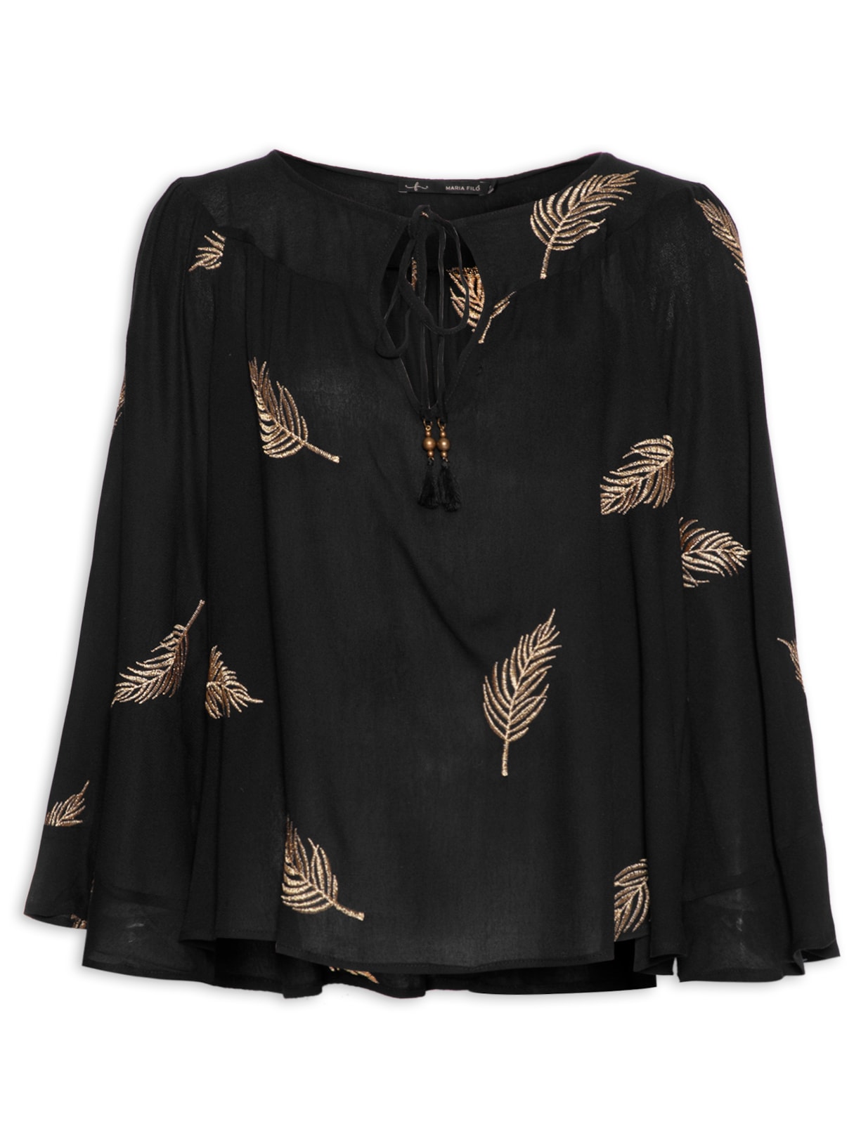 Blusa Feminina Bordado Folha Bangkok Preto Maria Filó