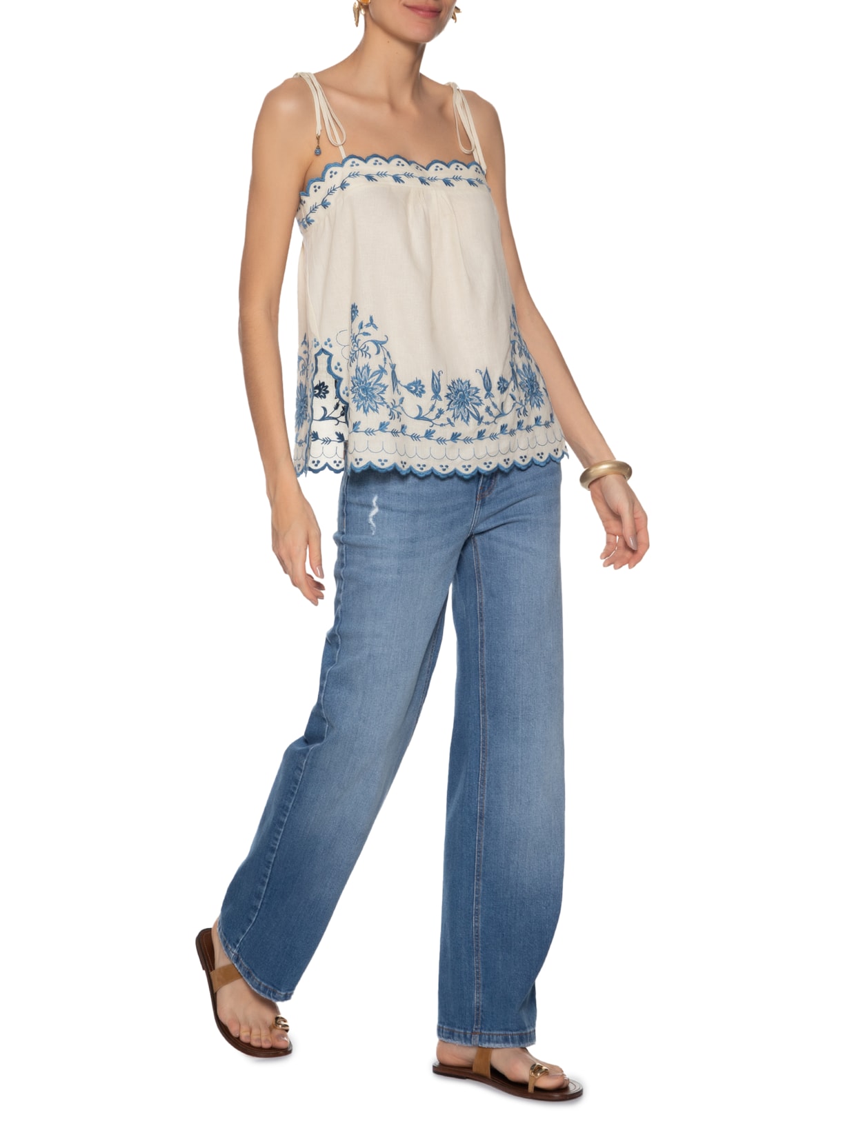 Blusa Feminina Bordado Peônia Branco Maria Filó