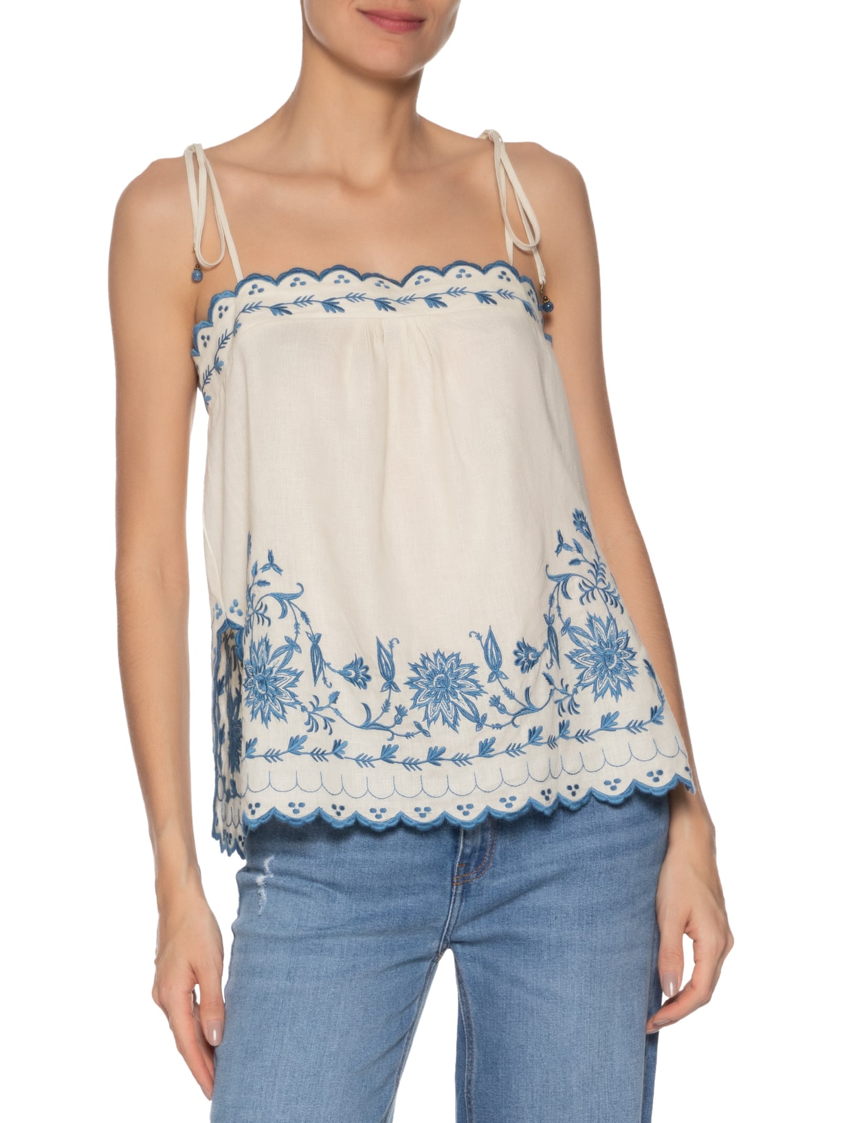 Blusa Feminina Bordado Peônia Branco Maria Filó