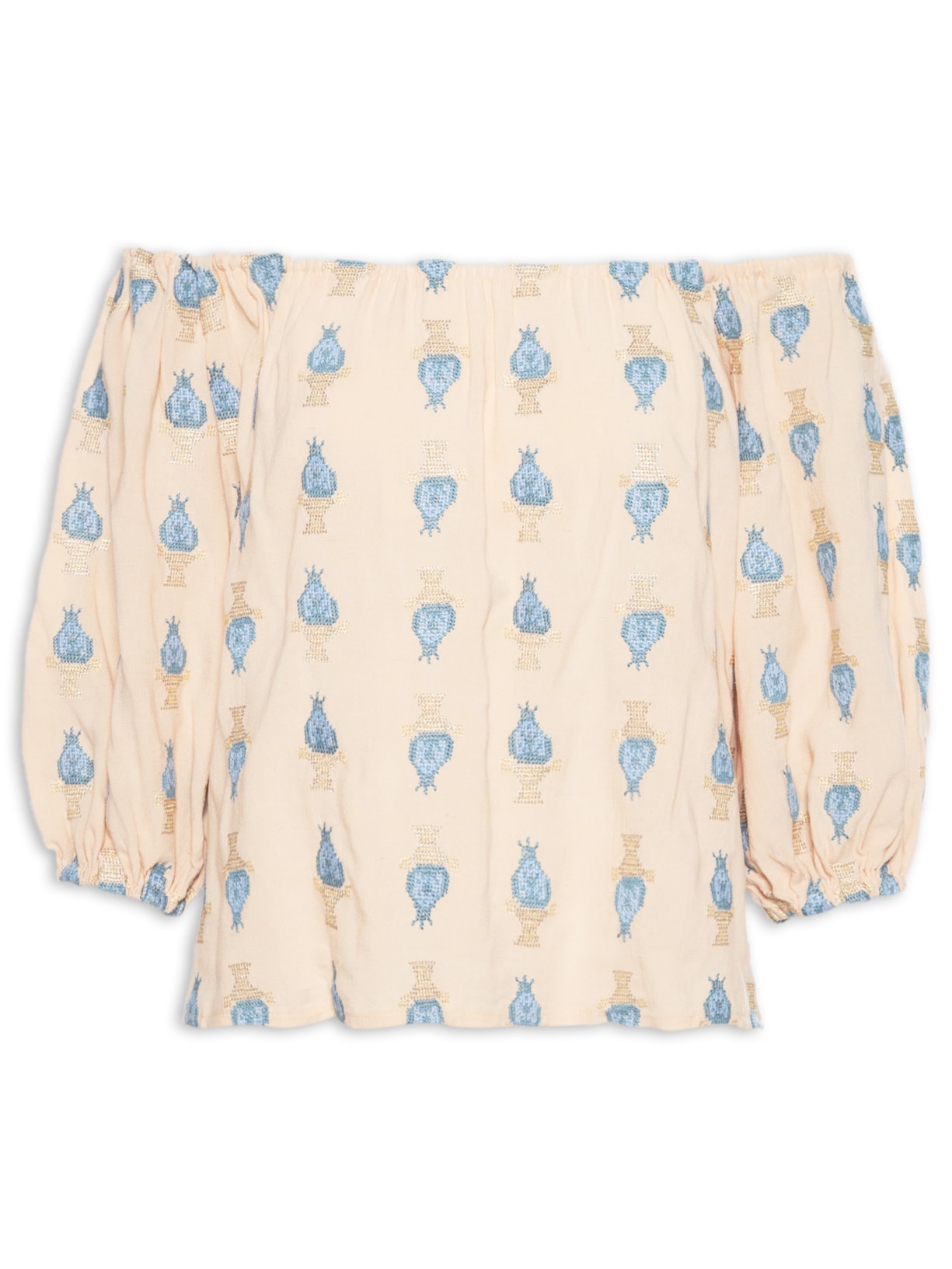 Blusa Feminina Bordado Vasos - Bege