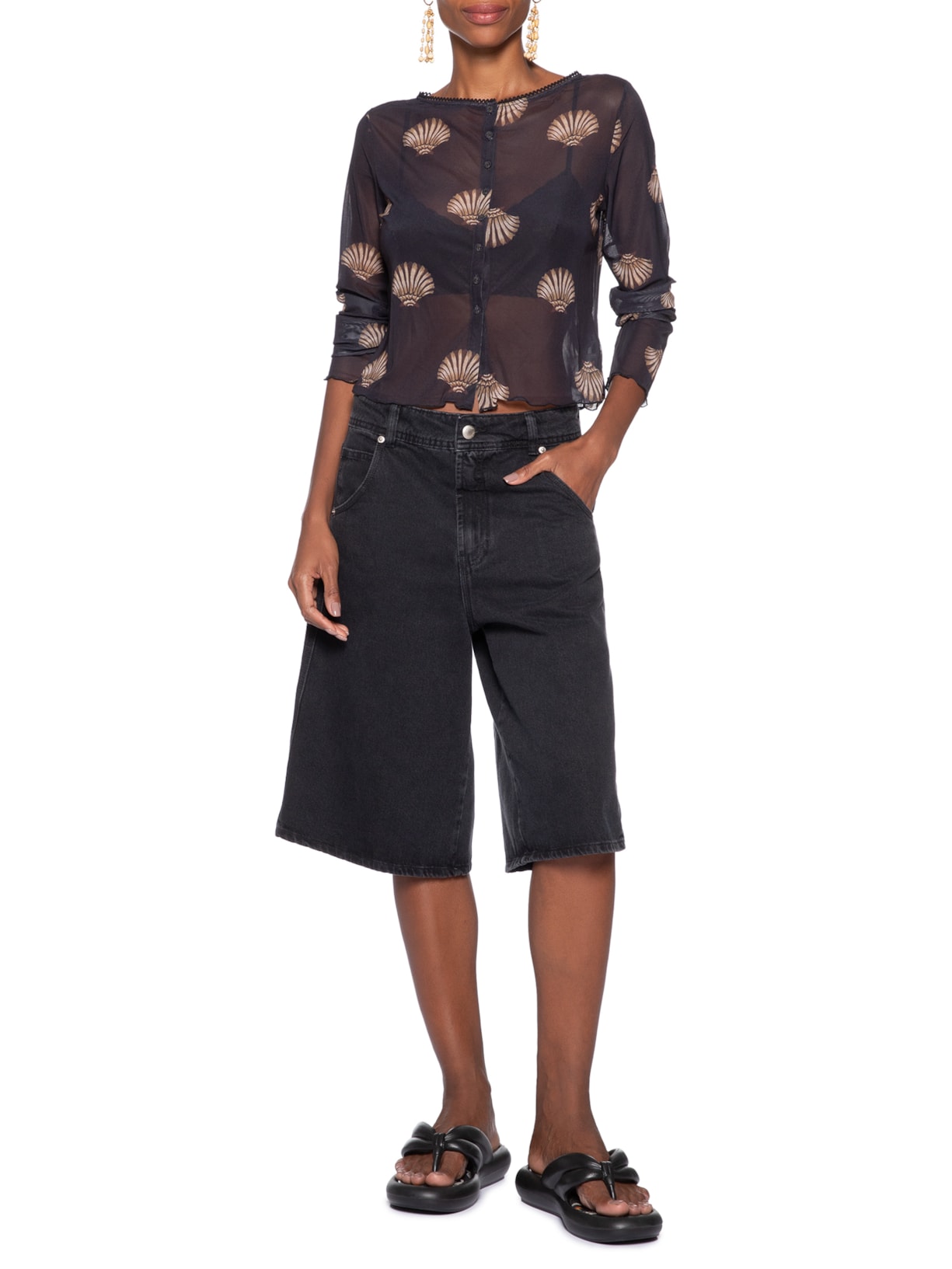 Blusa Feminina Botões Conchita Preto Farm