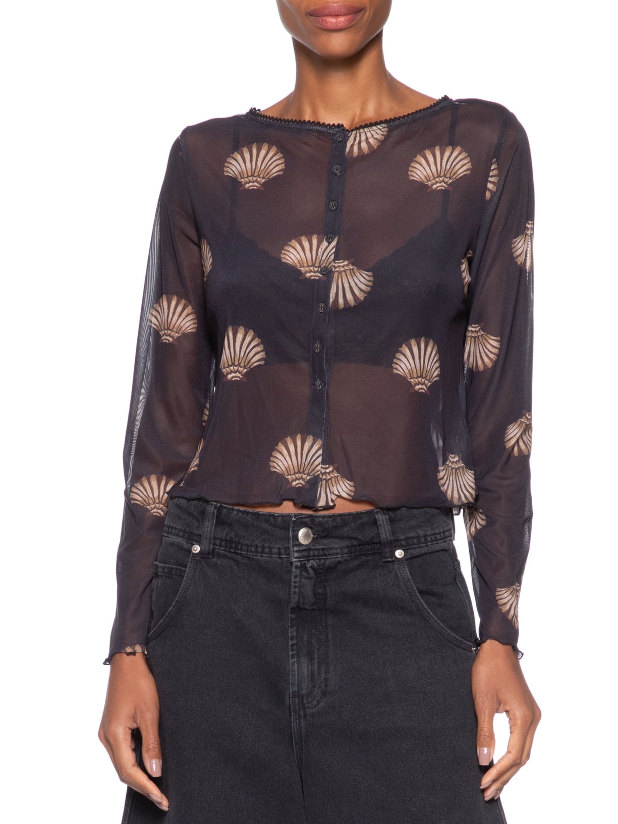 Blusa Feminina Botões Conchita Preto Farm